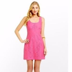 Lilly Pulitzer Hot Pink Floral Lace Lonnie fiesta pink Mini Dress Sz 2